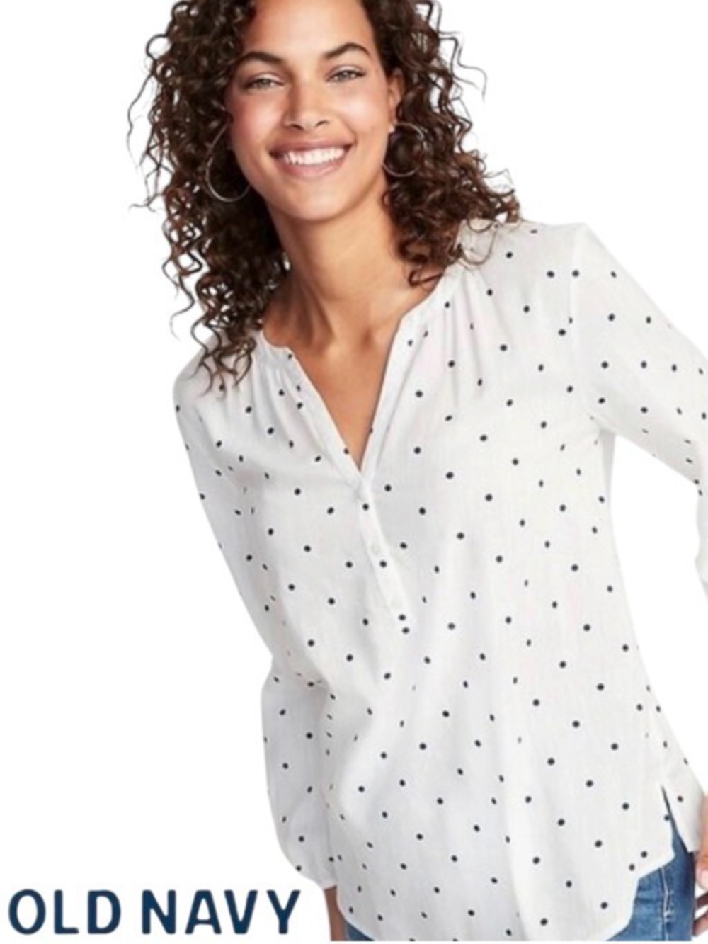 XXL Old Navy Women’s Polka-Dot Split-Neck Blouse White/Navy, NWT